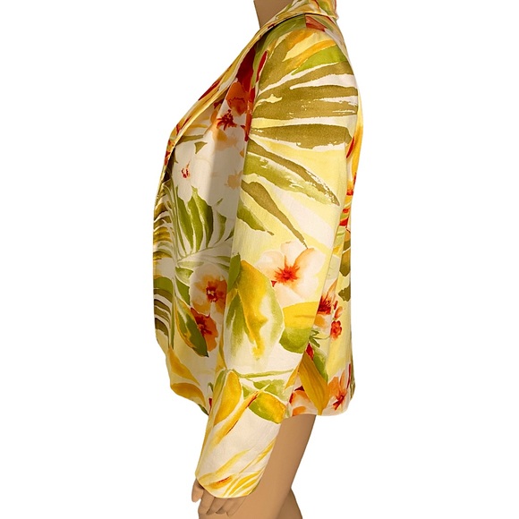 VINTAGE LINDA ALLARD FOR ELLEN TRACY PALM TROPICAL HAWAIIAN FLORAL BLAZER  SZ 8P - Picture 7 of 16
